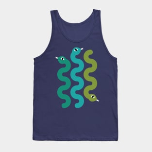 Squiggly Snakes on Midnight Blue – Retro 70s Wavy Snake Pattern Tank Top